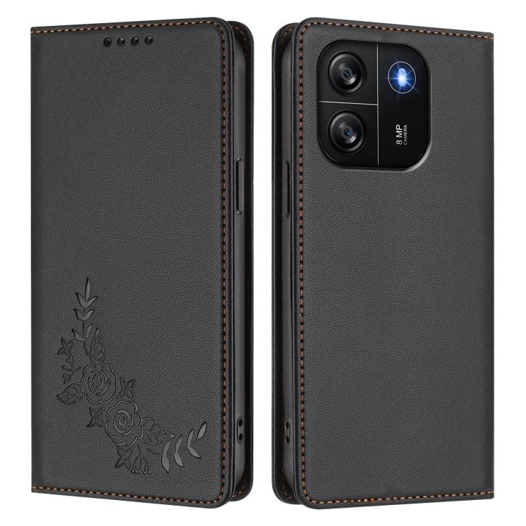 For Blackview Wave 6C Peony Embossed Magnetic RFID Vegan Leather Phone Case
