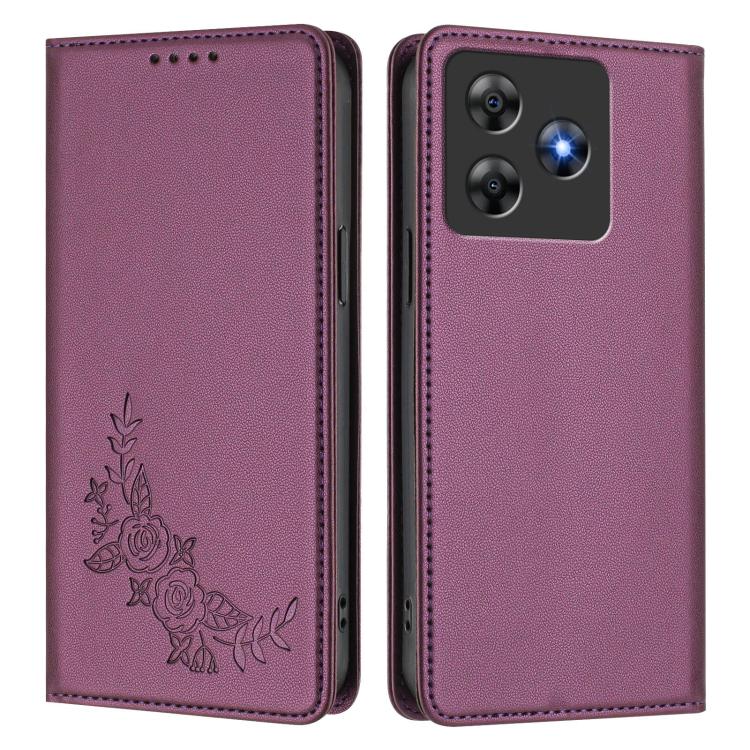 For Blackview Wave 8 / 8C / Oscal Flat 2 Peony Embossed Magnetic RFID Vegan Leather Phone Case