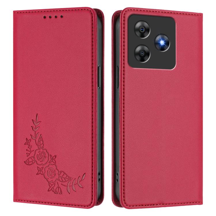 For Blackview Wave 8 / 8C / Oscal Flat 2 Peony Embossed Magnetic RFID Vegan Leather Phone Case