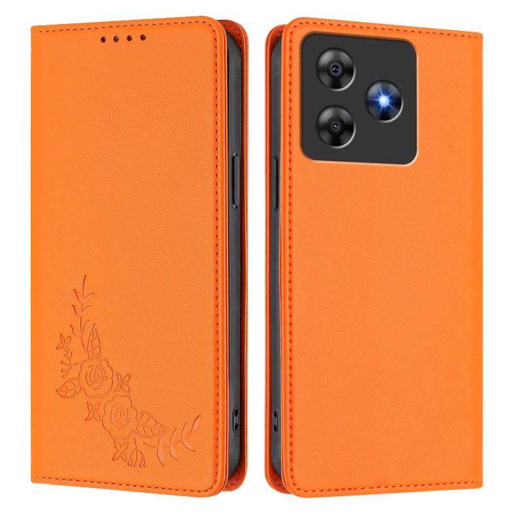 For Blackview Wave 8 / 8C / Oscal Flat 2 Peony Embossed Magnetic RFID Vegan Leather Phone Case