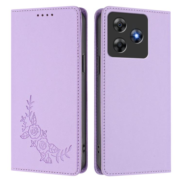 For Blackview Wave 8 / 8C / Oscal Flat 2 Peony Embossed Magnetic RFID Vegan Leather Phone Case
