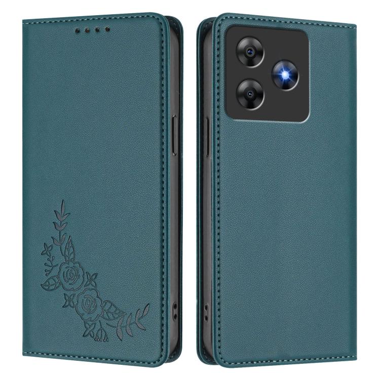 For Blackview Wave 8 / 8C / Oscal Flat 2 Peony Embossed Magnetic RFID Vegan Leather Phone Case