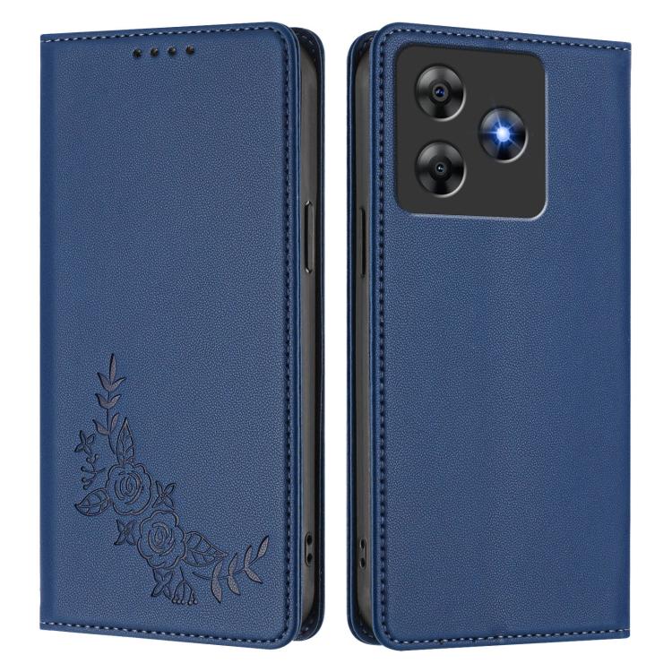 For Blackview Wave 8 / 8C / Oscal Flat 2 Peony Embossed Magnetic RFID Vegan Leather Phone Case