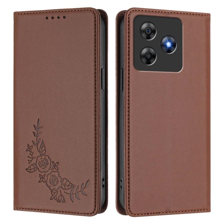 For Blackview Wave 8 / 8C / Oscal Flat 2 Peony Embossed Magnetic RFID Vegan Leather Phone Case