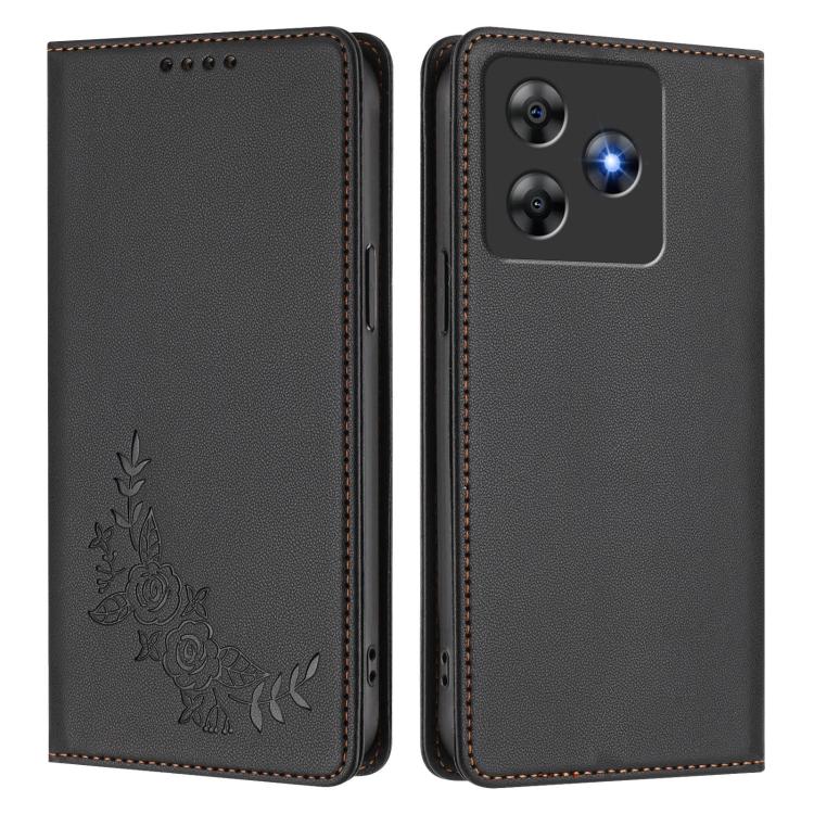 For Blackview Wave 8 / 8C / Oscal Flat 2 Peony Embossed Magnetic RFID Vegan Leather Phone Case