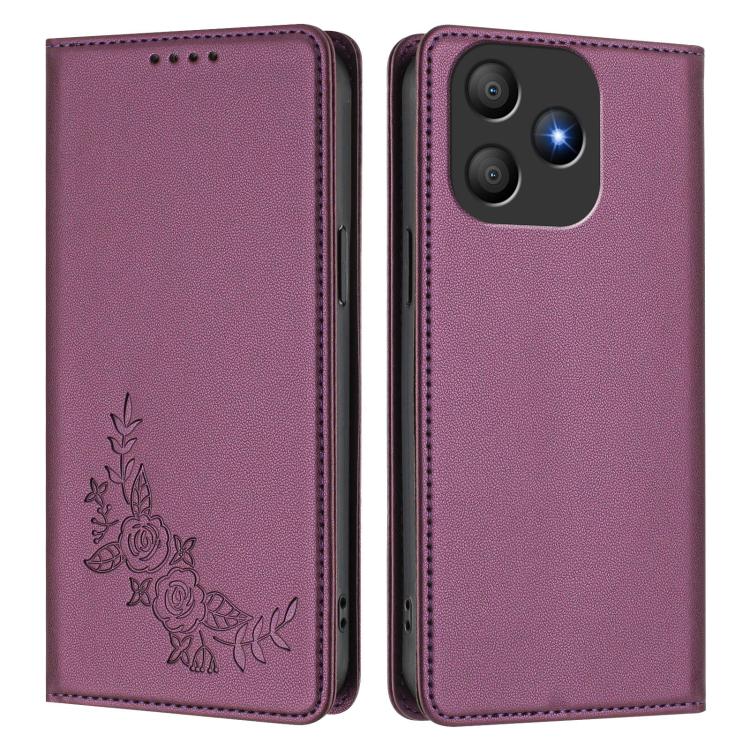 For Blackview Wave 9C Peony Embossed Magnetic RFID Vegan Leather Phone Case