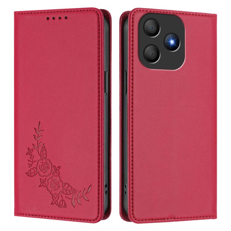 For Blackview Wave 9C Peony Embossed Magnetic RFID Vegan Leather Phone Case