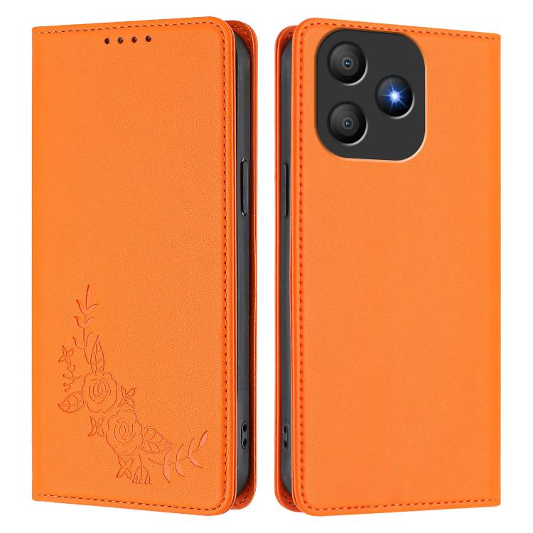 For Blackview Wave 9C Peony Embossed Magnetic RFID Vegan Leather Phone Case