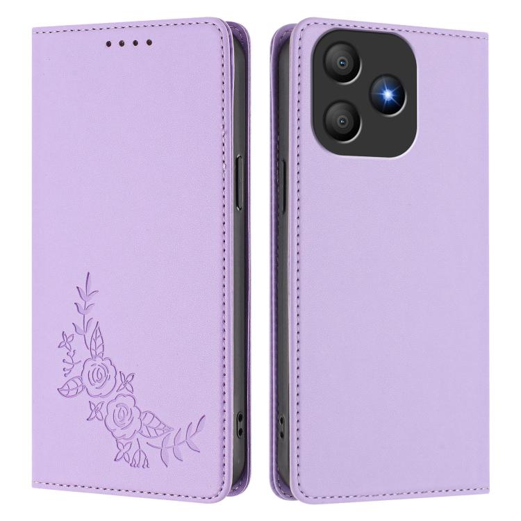 For Blackview Wave 9C Peony Embossed Magnetic RFID Vegan Leather Phone Case