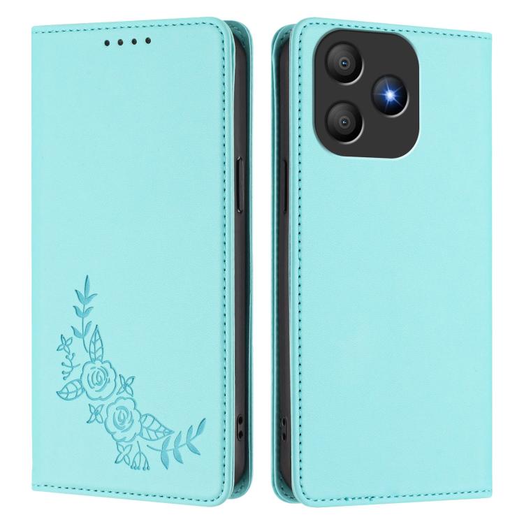 For Blackview Wave 9C Peony Embossed Magnetic RFID Vegan Leather Phone Case
