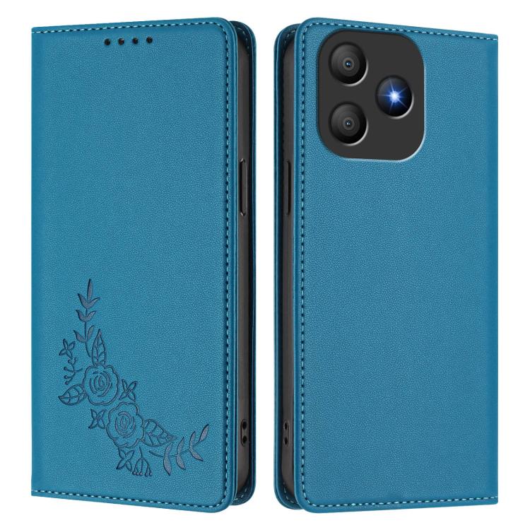 For Blackview Wave 9C Peony Embossed Magnetic RFID Vegan Leather Phone Case