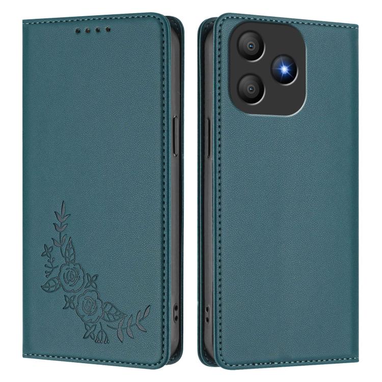 For Blackview Wave 9C Peony Embossed Magnetic RFID Vegan Leather Phone Case