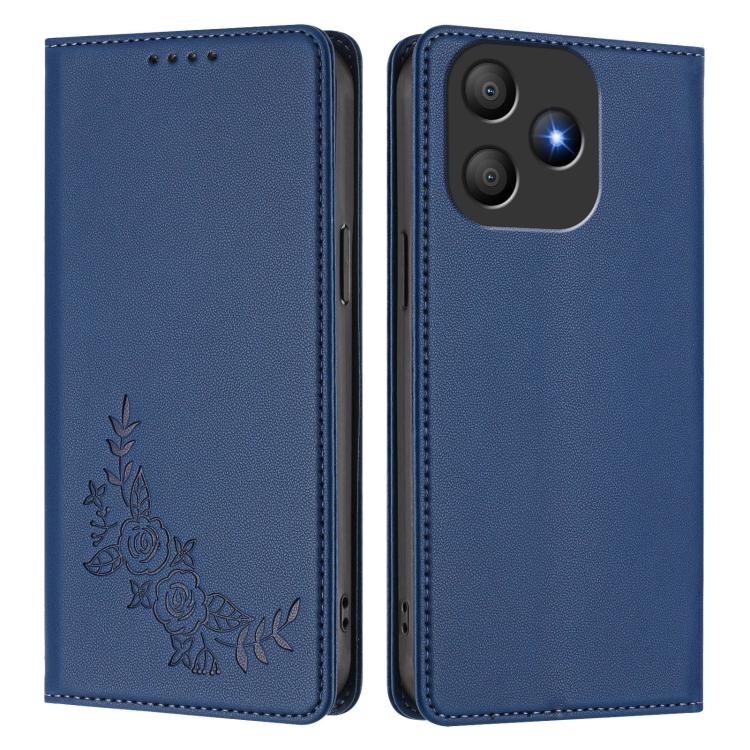 For Blackview Wave 9C Peony Embossed Magnetic RFID Vegan Leather Phone Case