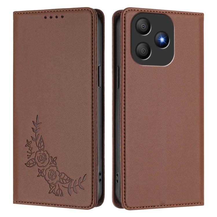 For Blackview Wave 9C Peony Embossed Magnetic RFID Vegan Leather Phone Case