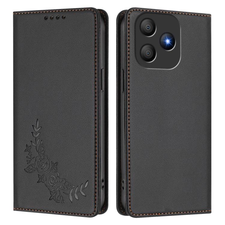 For Blackview Wave 9C Peony Embossed Magnetic RFID Vegan Leather Phone Case