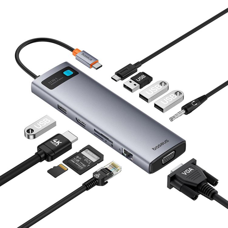 Baseus Metallic Glow Series CAHUB-CT0G 11 in 1 Multifunctional Type-C HUB Docking Station - Space Gray