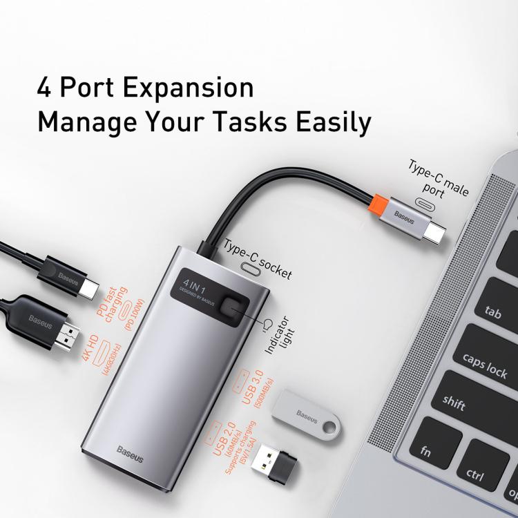 Baseus Metallic Glow Series CAHUB-CY0G 4 in 1 Multifunctional Type-C HUB Docking Station - Space Gray