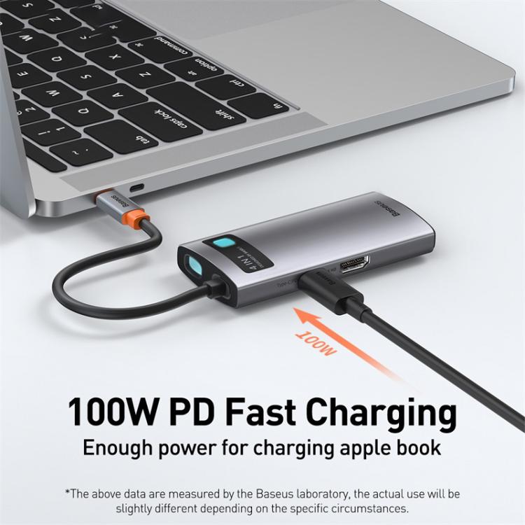 Baseus Metallic Glow Series CAHUB-CY0G 4 in 1 Multifunctional Type-C HUB Docking Station - Space Gray