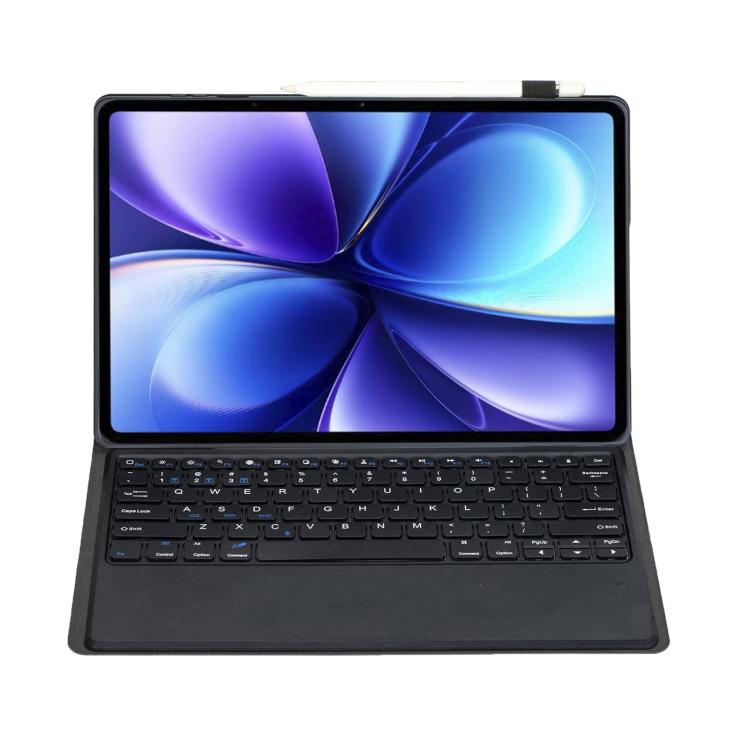 For vivo Pad6 Pro 13.2 inch 2026 Ultra-thin TPU Detachable Bluetooth Keyboard Vegan Leather Case - Black