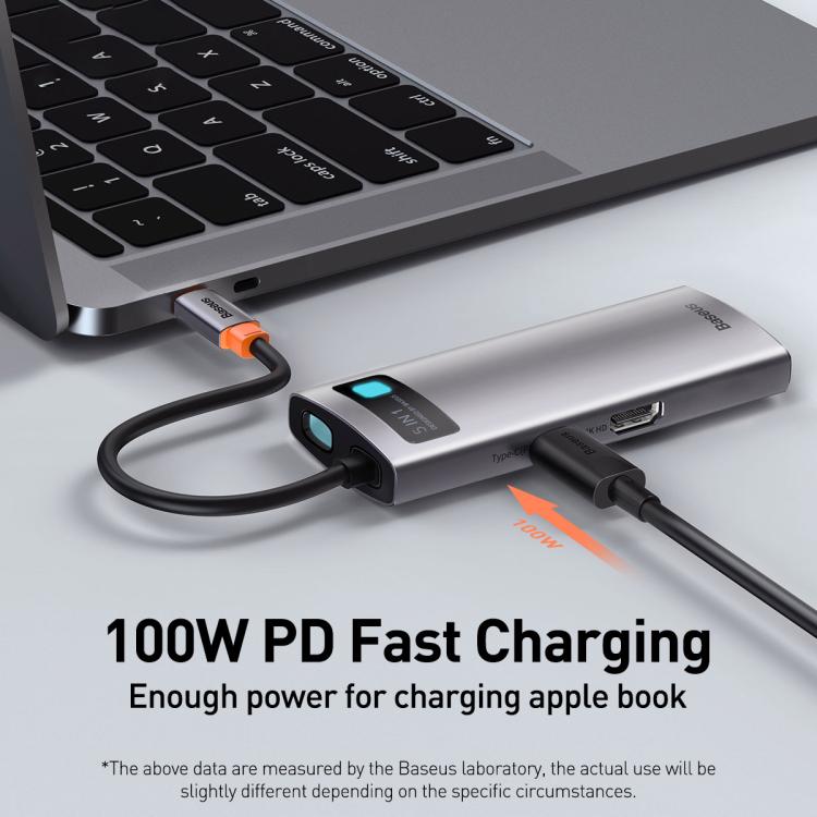 Baseus Metallic Glow Series CAHUB-CX0G 5 in 1 Multifunctional Type-C HUB Docking Station - Space Gray