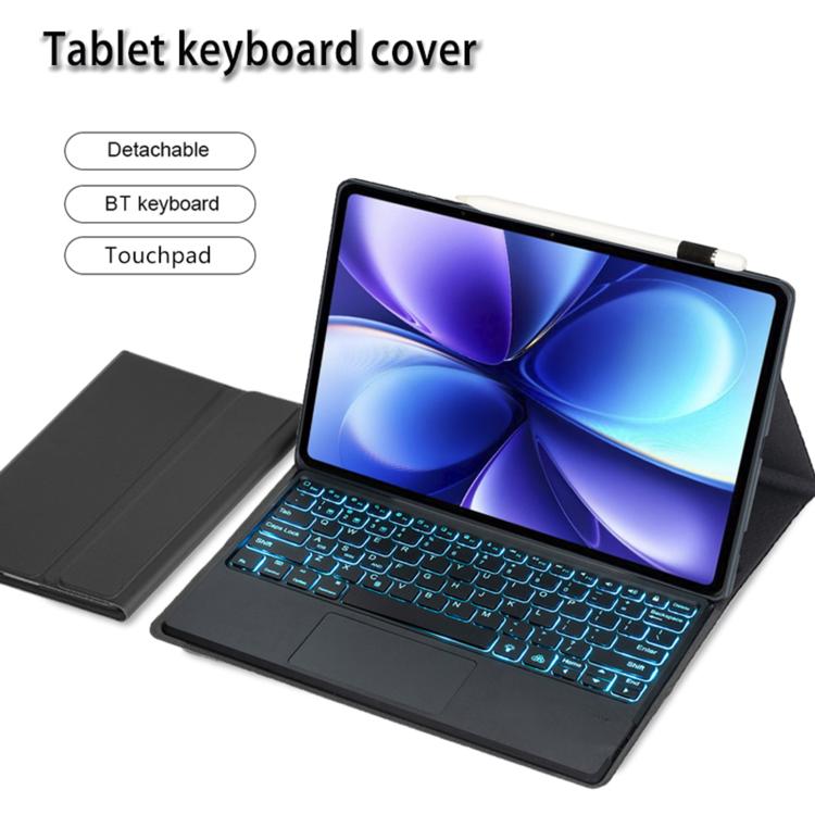 For vivo Pad6 Pro 13.2 inch 2026 Ultra-thin TPU Detachable Backlight Bluetooth Keyboard Vegan Leather Case with Touchpad - Black