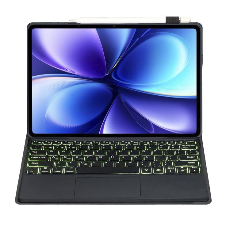 For vivo Pad6 Pro 13.2 inch 2026 Ultra-thin TPU Detachable Backlight Bluetooth Keyboard Vegan Leather Case with Touchpad - Black