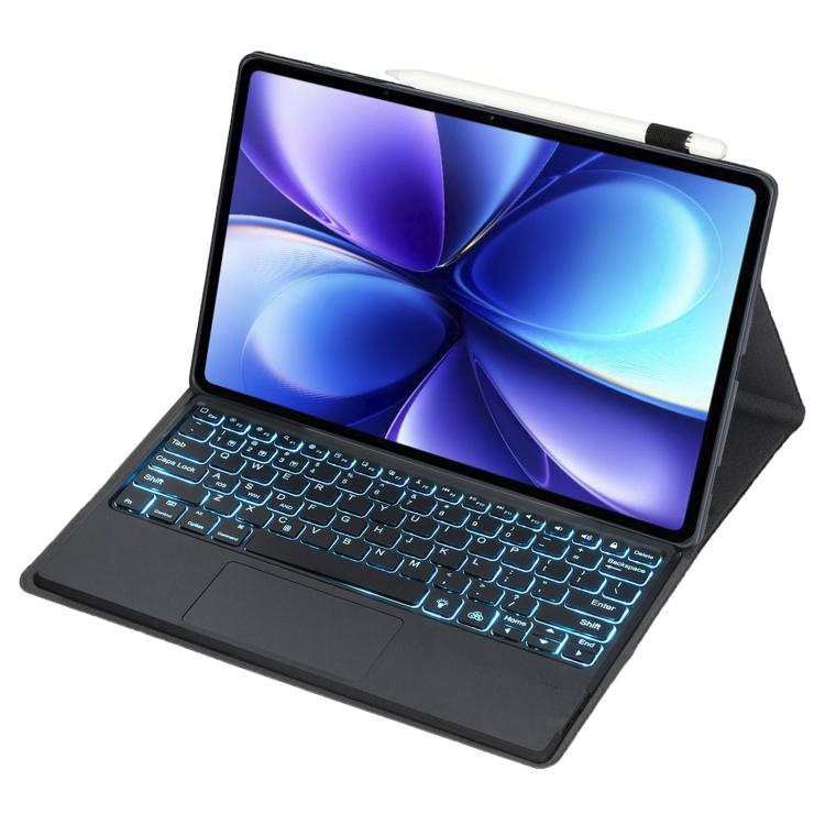 For vivo Pad6 Pro 13.2 inch 2026 Ultra-thin TPU Detachable Backlight Bluetooth Keyboard Vegan Leather Case with Touchpad - Black