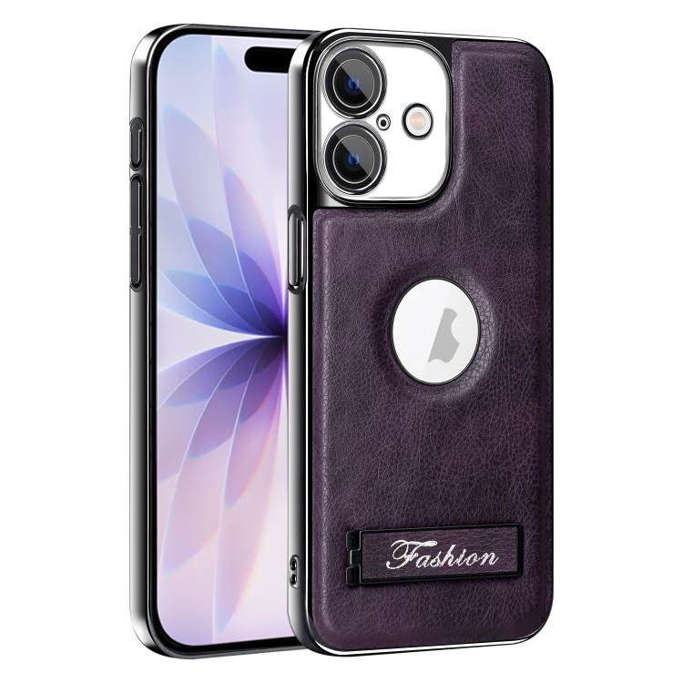 For iPhone 17 Fashion Electroplated Fold Holder Shockproof Phone Case