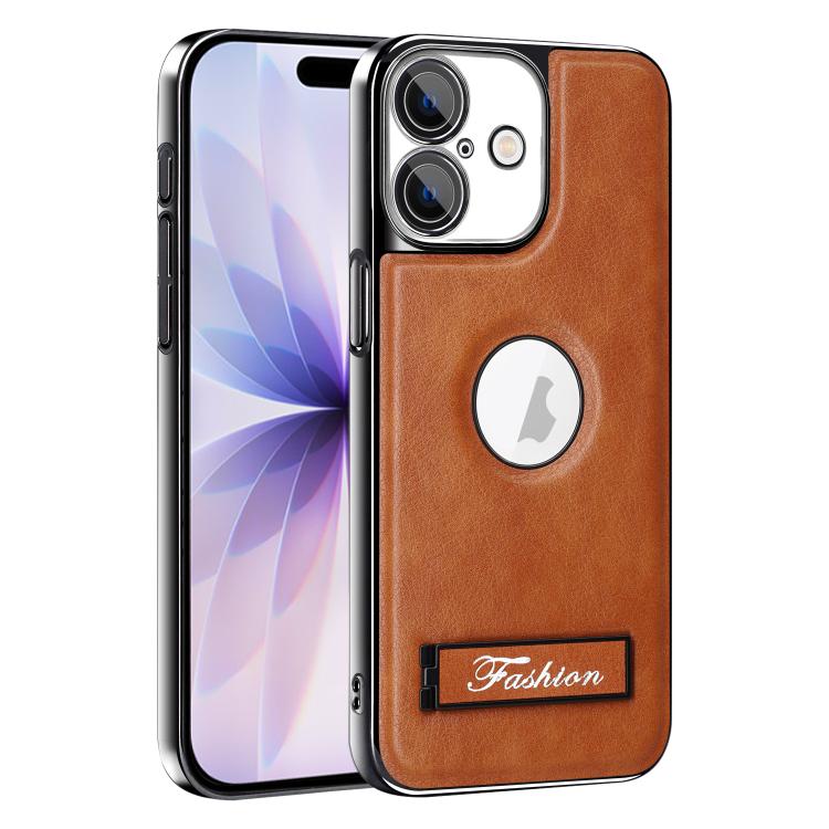 For iPhone 17 Fashion Electroplated Fold Holder Shockproof Phone Case