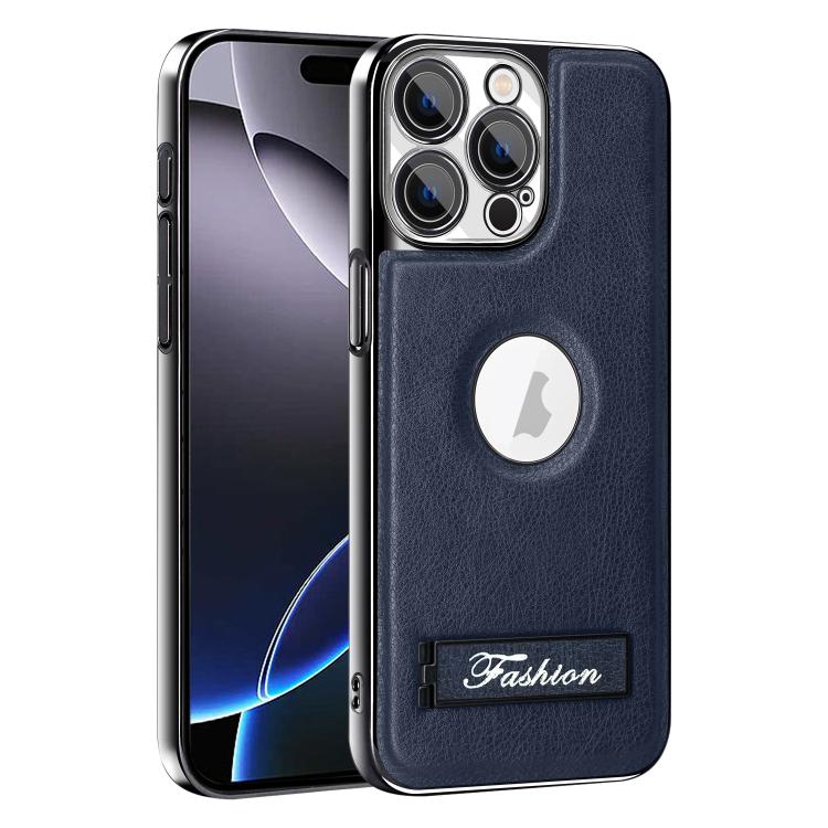 For iPhone 16 Pro Max Fashion Electroplated Fold Holder Shockproof Phone Case
