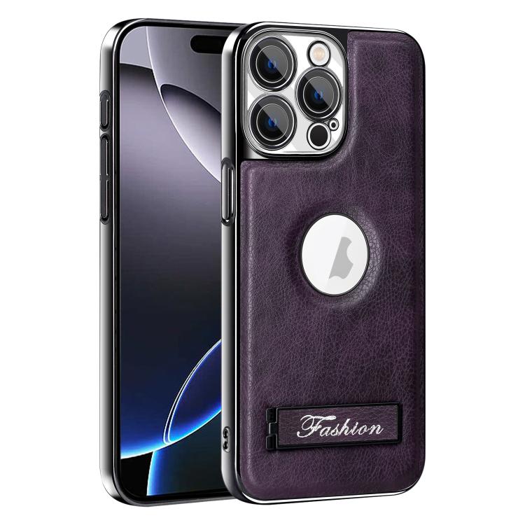 For iPhone 16 Pro Max Fashion Electroplated Fold Holder Shockproof Phone Case