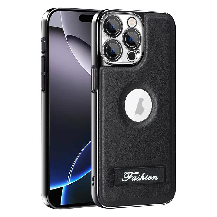 For iPhone 16 Pro Max Fashion Electroplated Fold Holder Shockproof Phone Case