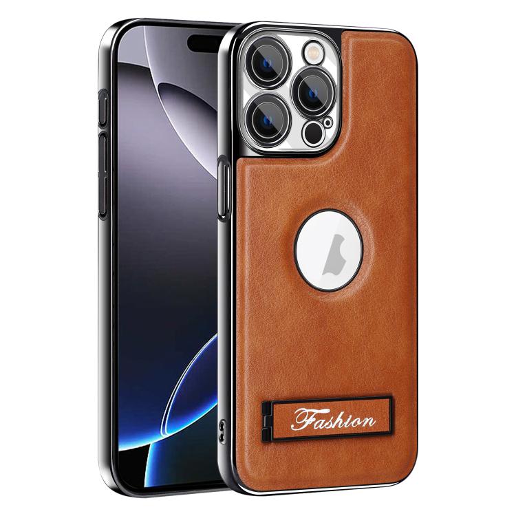 For iPhone 16 Pro Max Fashion Electroplated Fold Holder Shockproof Phone Case
