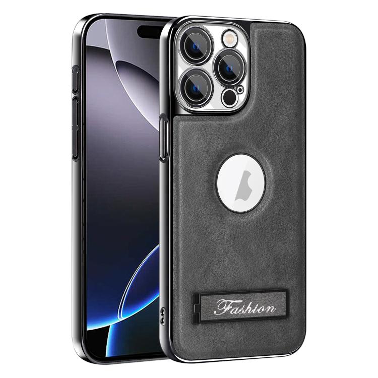 For iPhone 16 Pro Max Fashion Electroplated Fold Holder Shockproof Phone Case