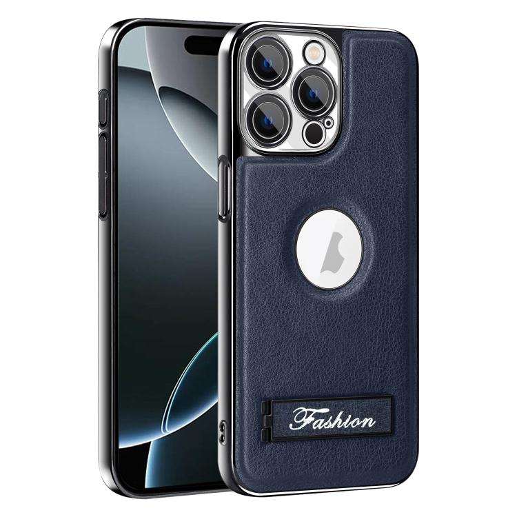 For iPhone 16 Pro Fashion Electroplated Fold Holder Shockproof Phone Case