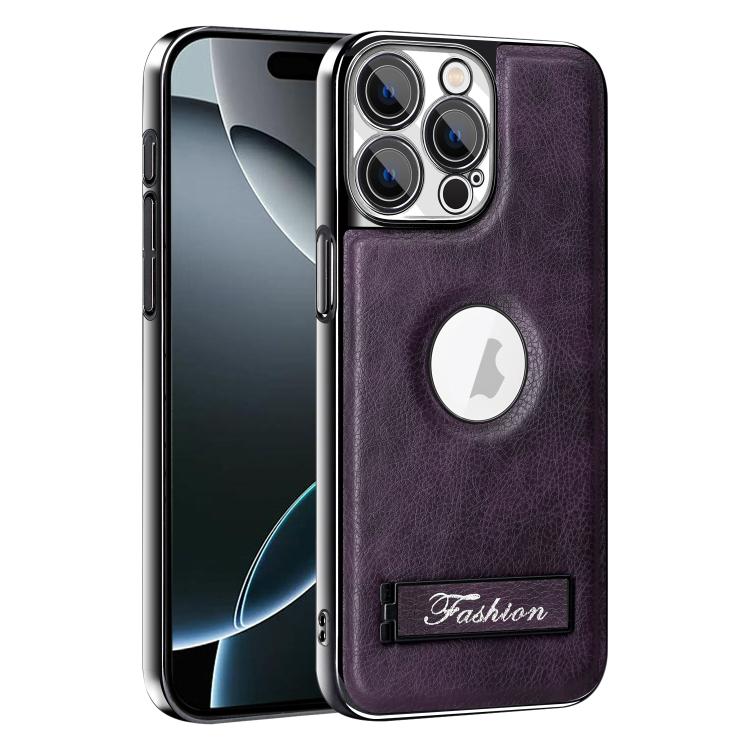 For iPhone 16 Pro Fashion Electroplated Fold Holder Shockproof Phone Case