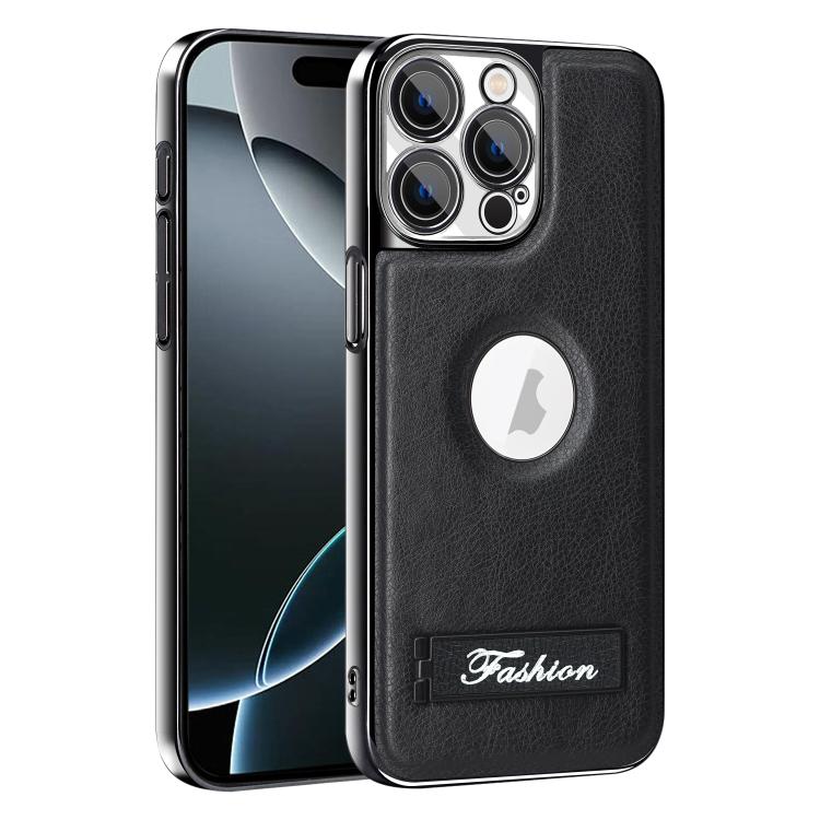 For iPhone 16 Pro Fashion Electroplated Fold Holder Shockproof Phone Case