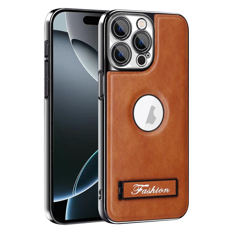 For iPhone 16 Pro Fashion Electroplated Fold Holder Shockproof Phone Case