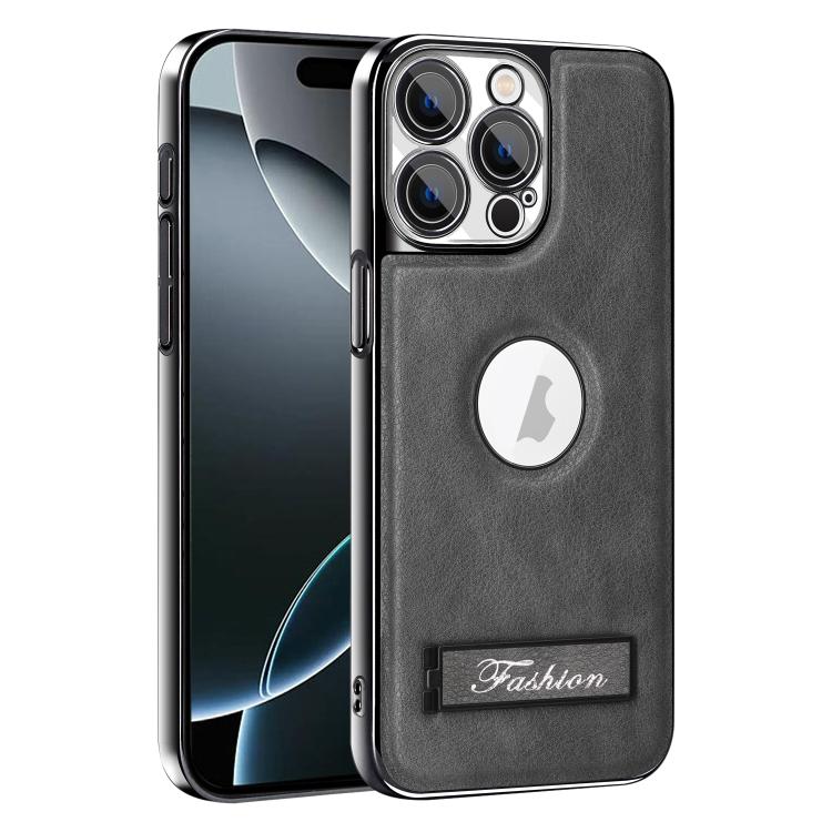For iPhone 16 Pro Fashion Electroplated Fold Holder Shockproof Phone Case
