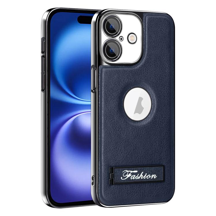 For iPhone 16 Fashion Electroplated Fold Holder Shockproof Phone Case