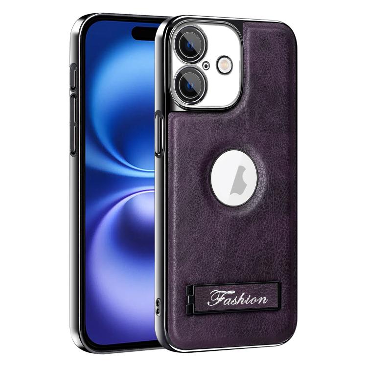 For iPhone 16 Fashion Electroplated Fold Holder Shockproof Phone Case