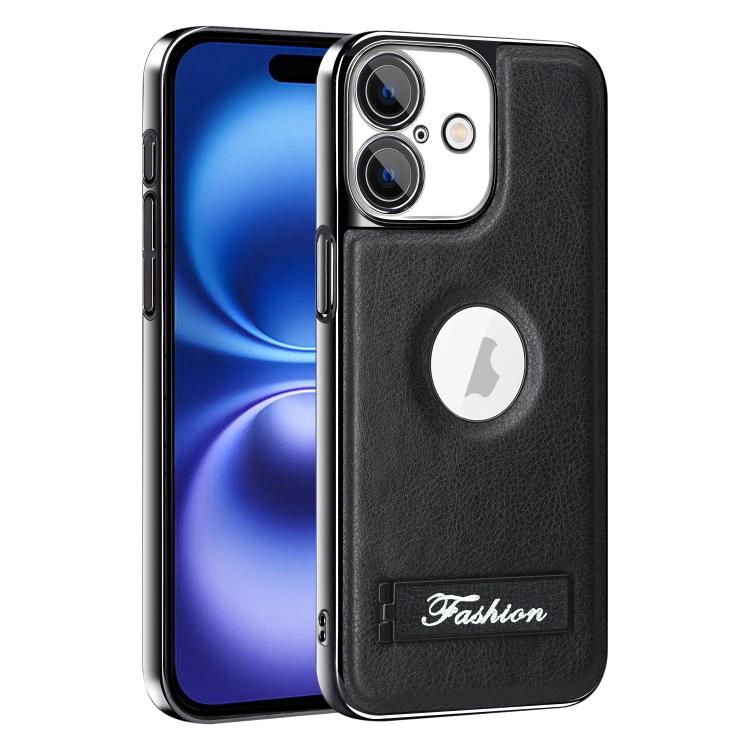 For iPhone 16 Fashion Electroplated Fold Holder Shockproof Phone Case
