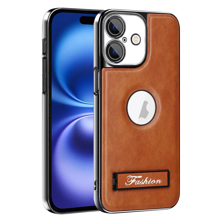 For iPhone 16 Fashion Electroplated Fold Holder Shockproof Phone Case