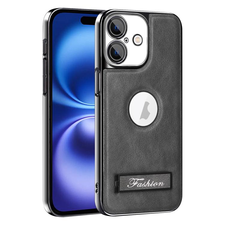 For iPhone 16 Fashion Electroplated Fold Holder Shockproof Phone Case