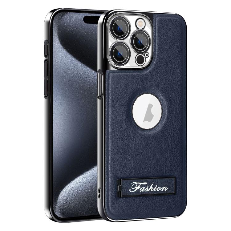 For iPhone 15 Pro Max Fashion Electroplated Fold Holder Shockproof Phone Case
