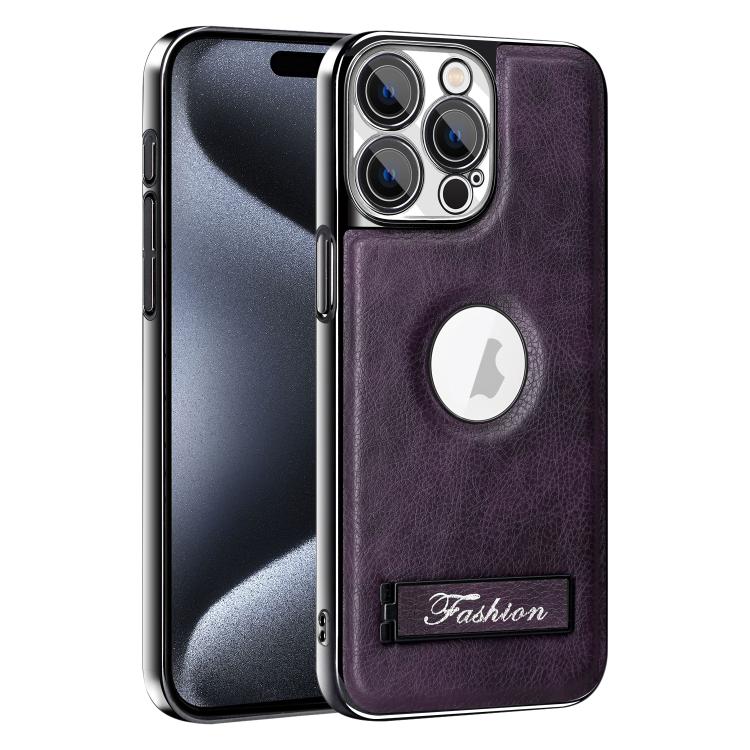 For iPhone 15 Pro Max Fashion Electroplated Fold Holder Shockproof Phone Case