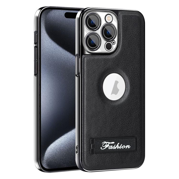 For iPhone 15 Pro Max Fashion Electroplated Fold Holder Shockproof Phone Case