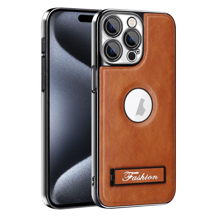 For iPhone 15 Pro Max Fashion Electroplated Fold Holder Shockproof Phone Case