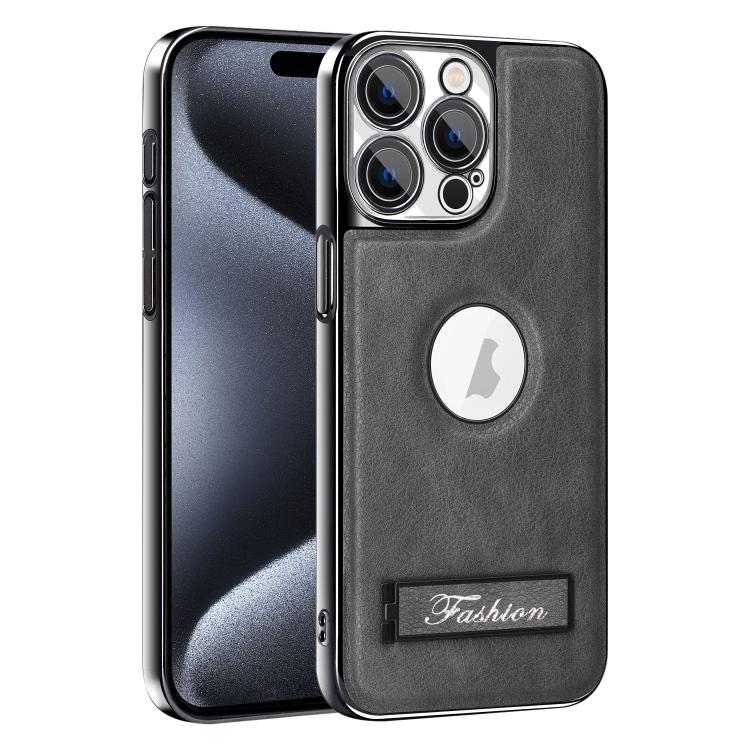 For iPhone 15 Pro Max Fashion Electroplated Fold Holder Shockproof Phone Case