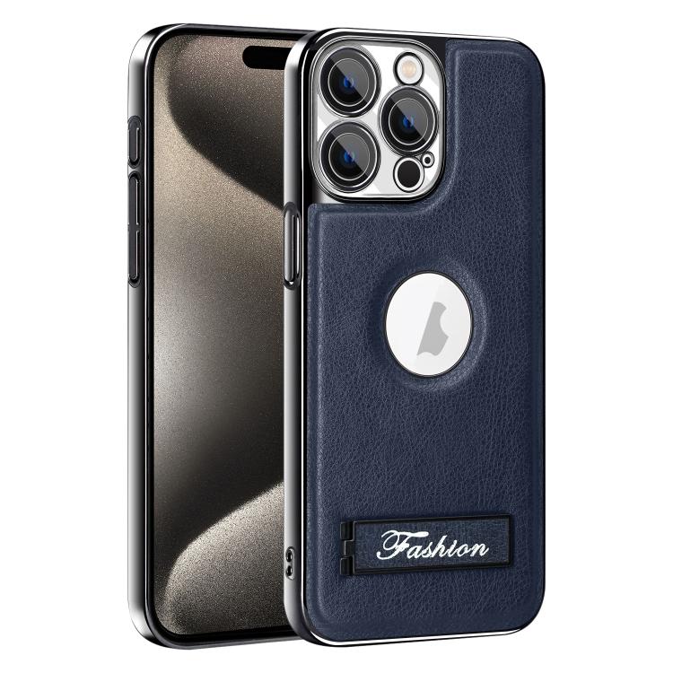 For iPhone 15 Pro Fashion Electroplated Fold Holder Shockproof Phone Case